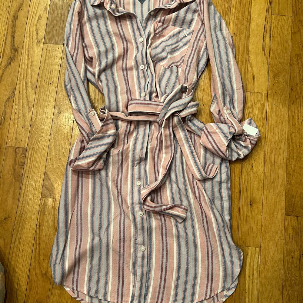 Tommy Hilfiger Striped Button-Up Shirt Dress with Belt